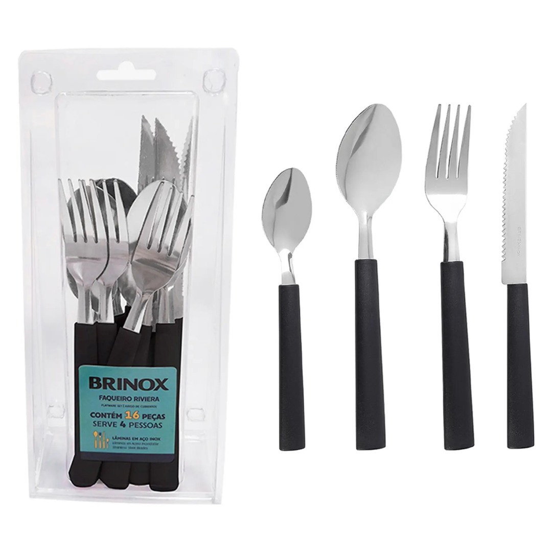 Faqueiro 16 Peças Brinox Aço Inox Riviera - Preto